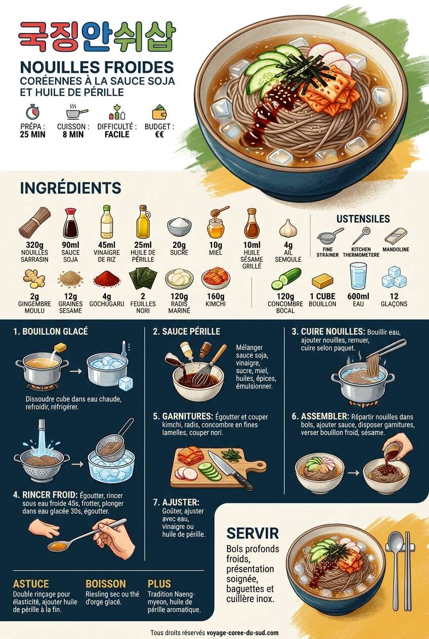 Fiche recette Recette de nouilles froides coréennes à la sauce soja et huile de pérille Fiche recette Recette de nouilles froides coréennes à la sauce soja et huile de pérille