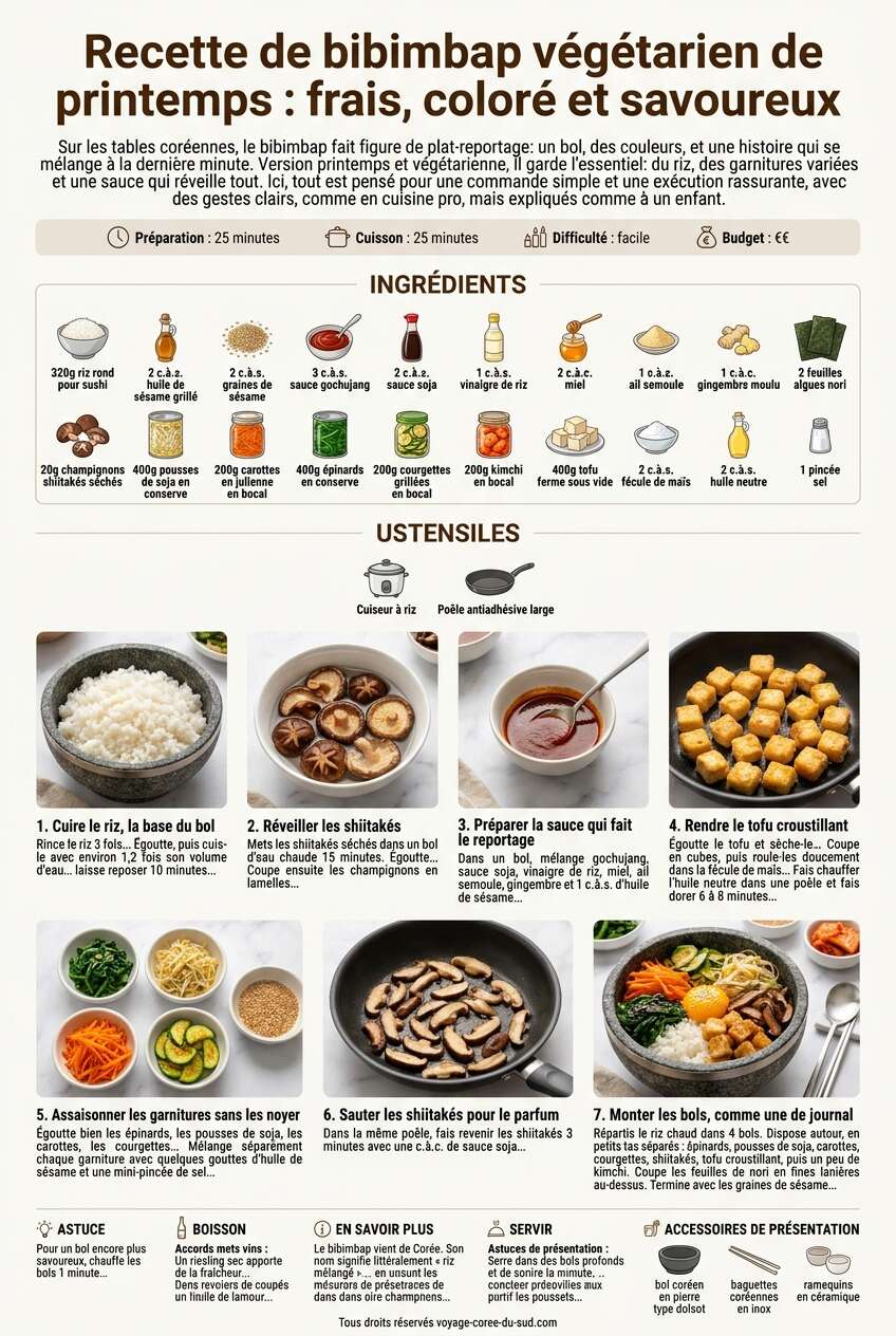 Fiche recette Recette de bibimbap végétarien de printemps : frais, coloré et savoureux Fiche recette Recette de bibimbap végétarien de printemps : frais, coloré et savoureux