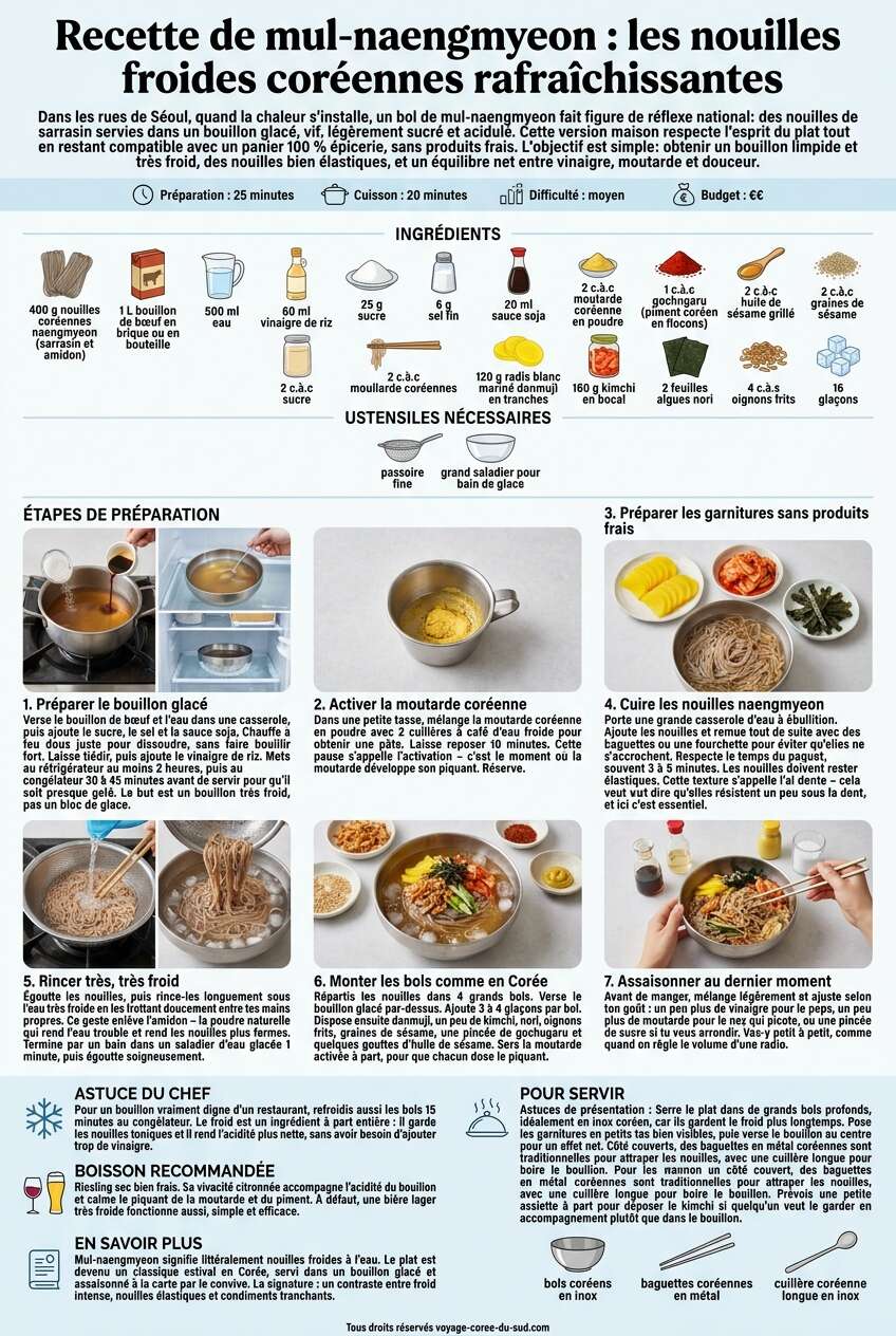 Fiche recette Recette de mul-naengmyeon : les nouilles froides coréennes rafraîchissantes Fiche recette Recette de mul-naengmyeon : les nouilles froides coréennes rafraîchissantes