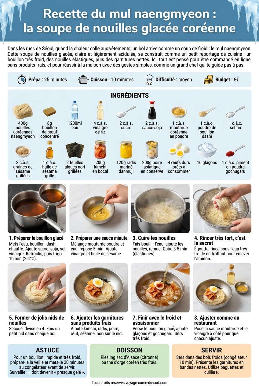 Fiche recette Recette du mul naengmyeon : la soupe de nouilles glac&eacute;e cor&eacute;enne
