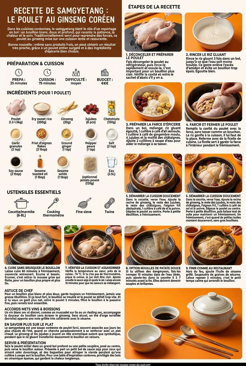 Fiche recette Recette de samgyetang : le poulet au ginseng coréen Fiche recette Recette de samgyetang : le poulet au ginseng coréen
