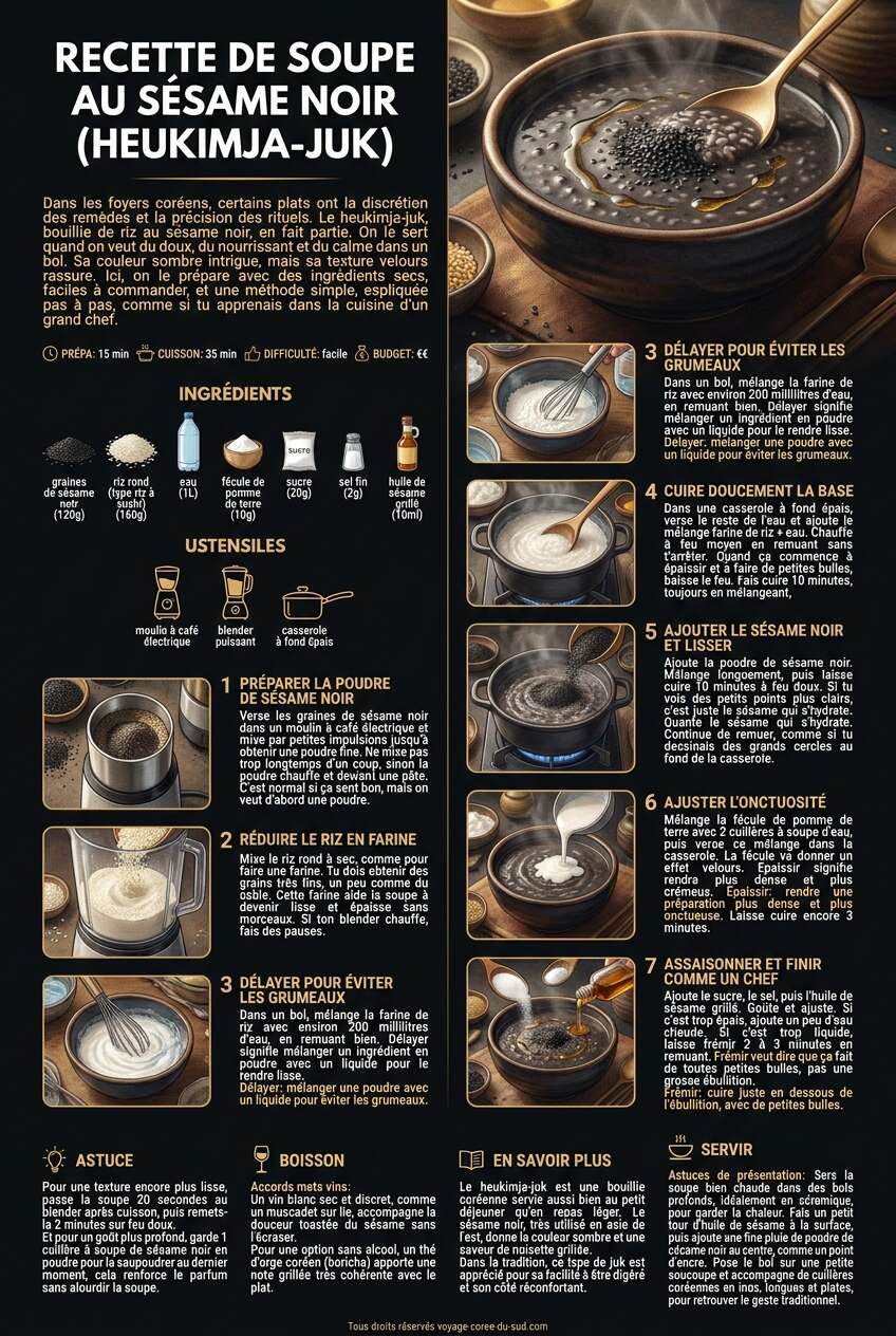 Fiche recette Recette de soupe au s&eacute;same noir (heukimja-juk) cor&eacute;enne