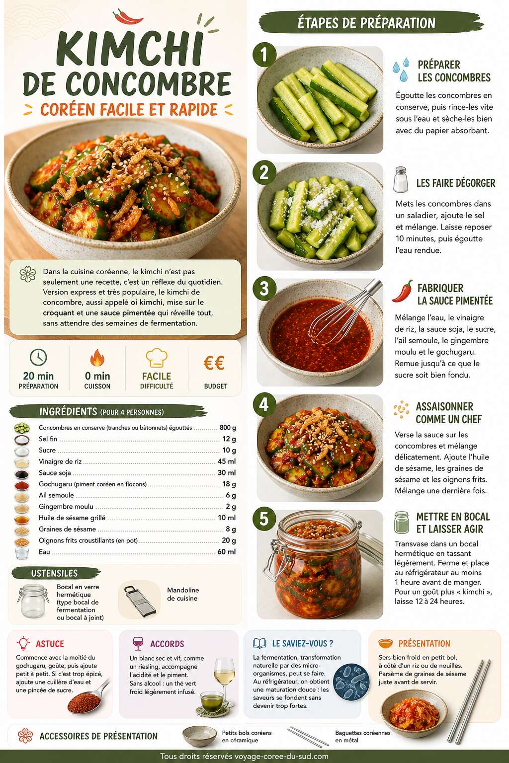 Fiche recette Recette de kimchi de concombre cor&eacute;en facile et rapide
