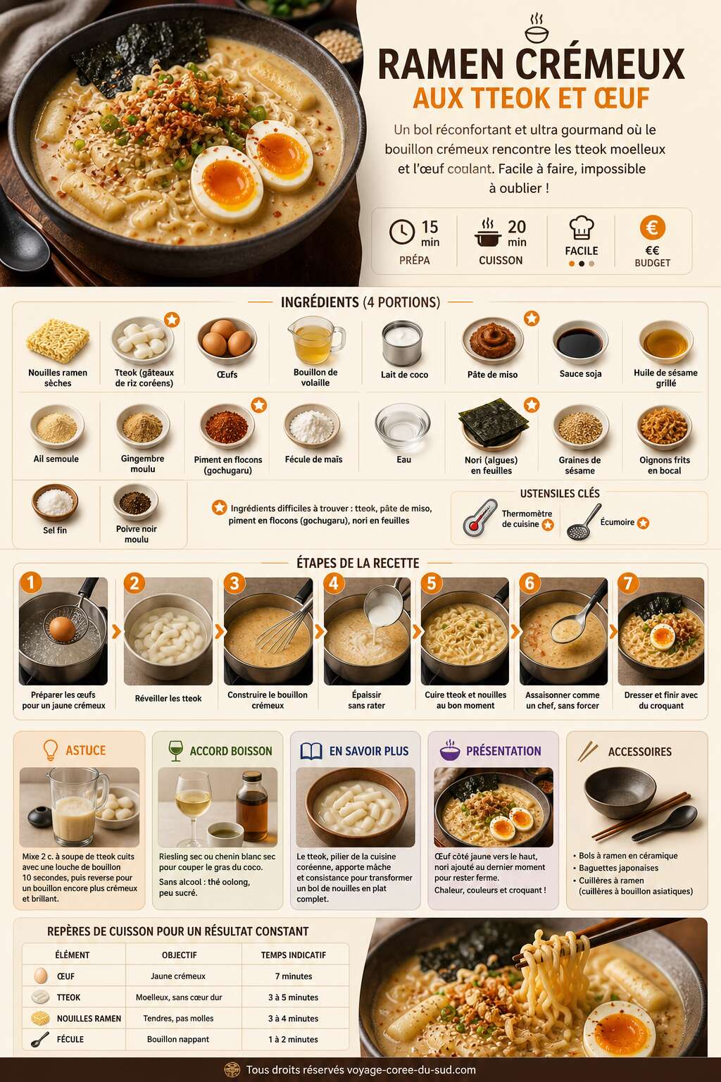Fiche recette Recette de ramen cr&eacute;meux aux tteok et &oelig;uf