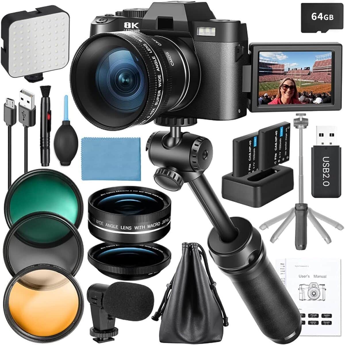 Test : caméra 8K 64MP pour vlogging Youtube avec poignée et trépied