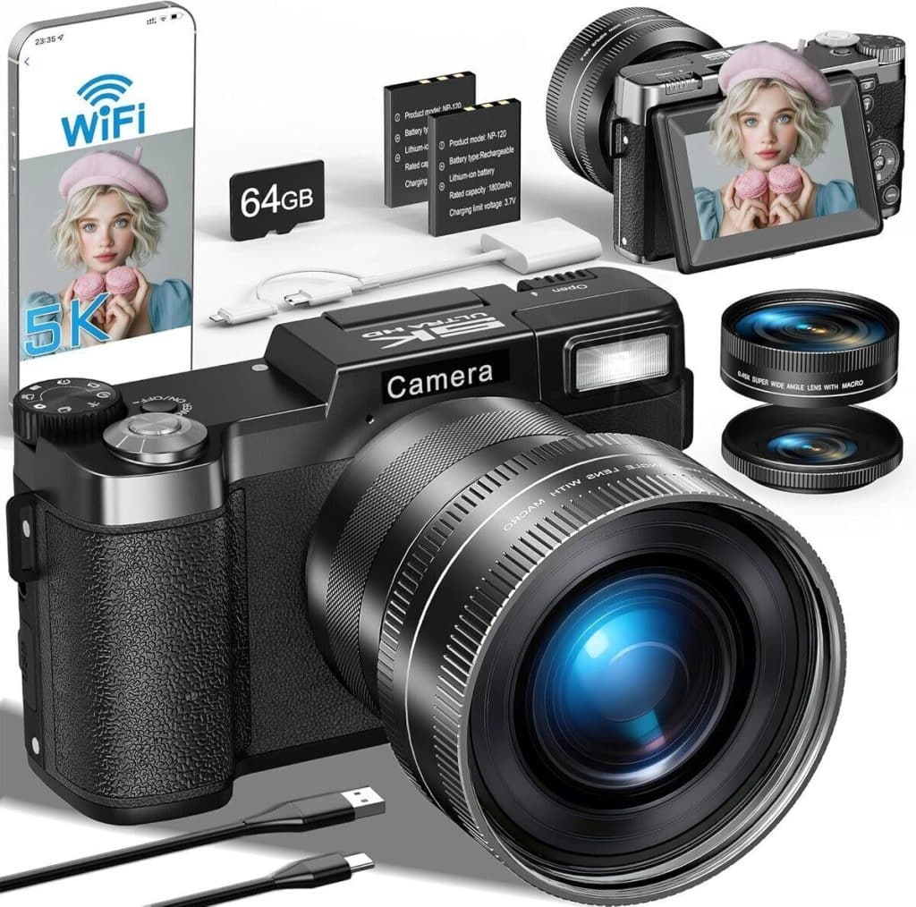 Test de l'appareil photo numérique 5K 64MP : caméra vlog compacte avec écran rotatif et grand angle