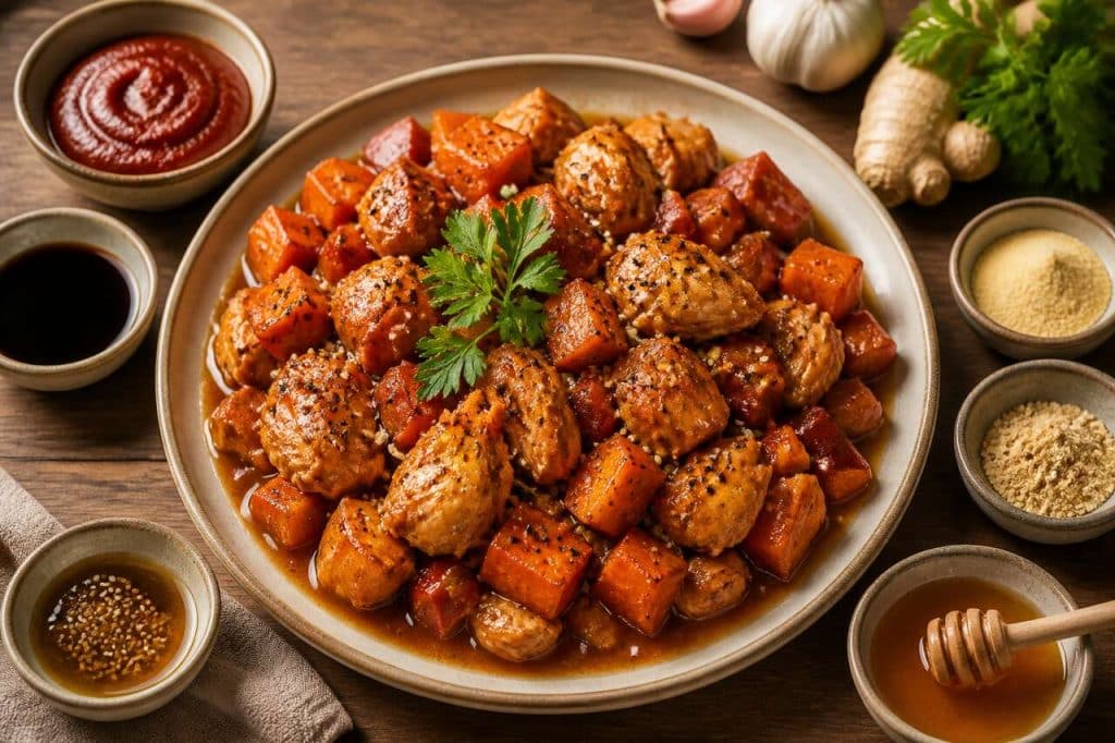 Recette de poulet aux patates douces et doenjang