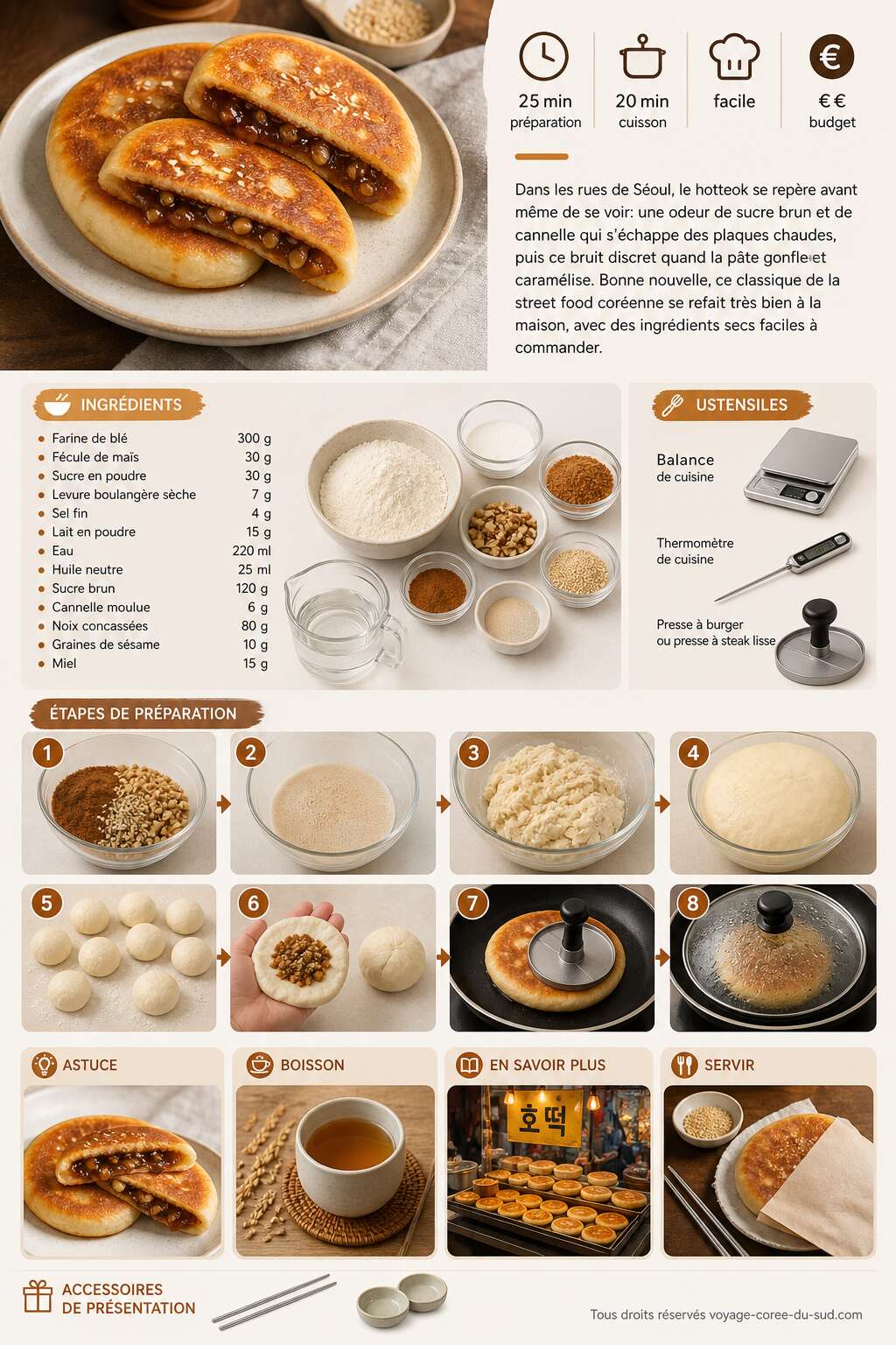 Fiche recette Recette du hotteok : la crêpe sucrée coréenne Fiche recette Recette du hotteok : la crêpe sucrée coréenne