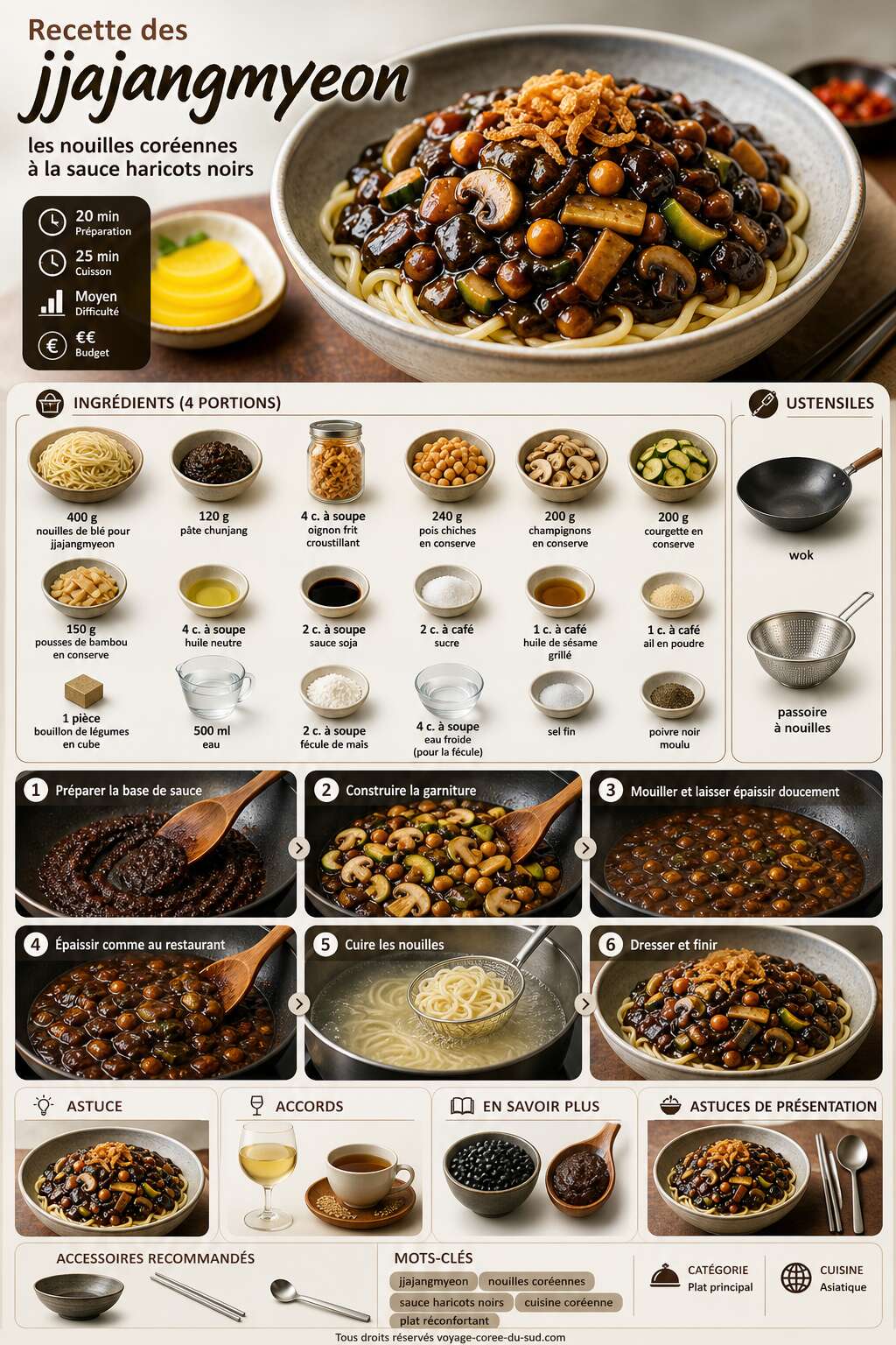 Fiche recette Recette des jjajangmyeon : les nouilles coréennes à la sauce haricots noirs Fiche recette Recette des jjajangmyeon : les nouilles coréennes à la sauce haricots noirs