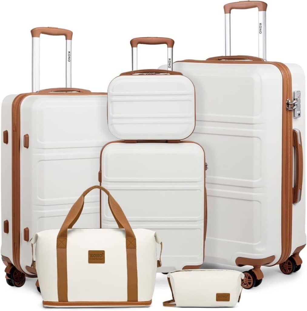 Test : le set de valises rigides Kono avec vanity et sac pliable blanc crème
