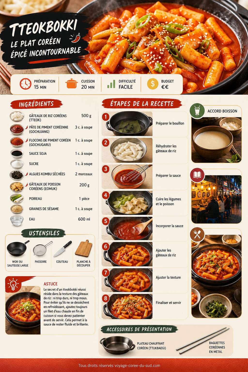 Fiche recette Recette du tteokbokki : le plat cor&eacute;en &eacute;pic&eacute; incontournable