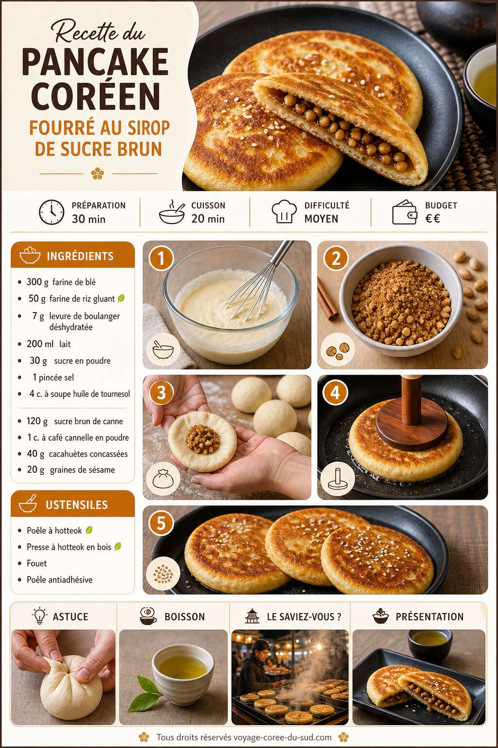 Fiche recette Recette du pancake cor&eacute;en fourr&eacute; au sirop de sucre brun