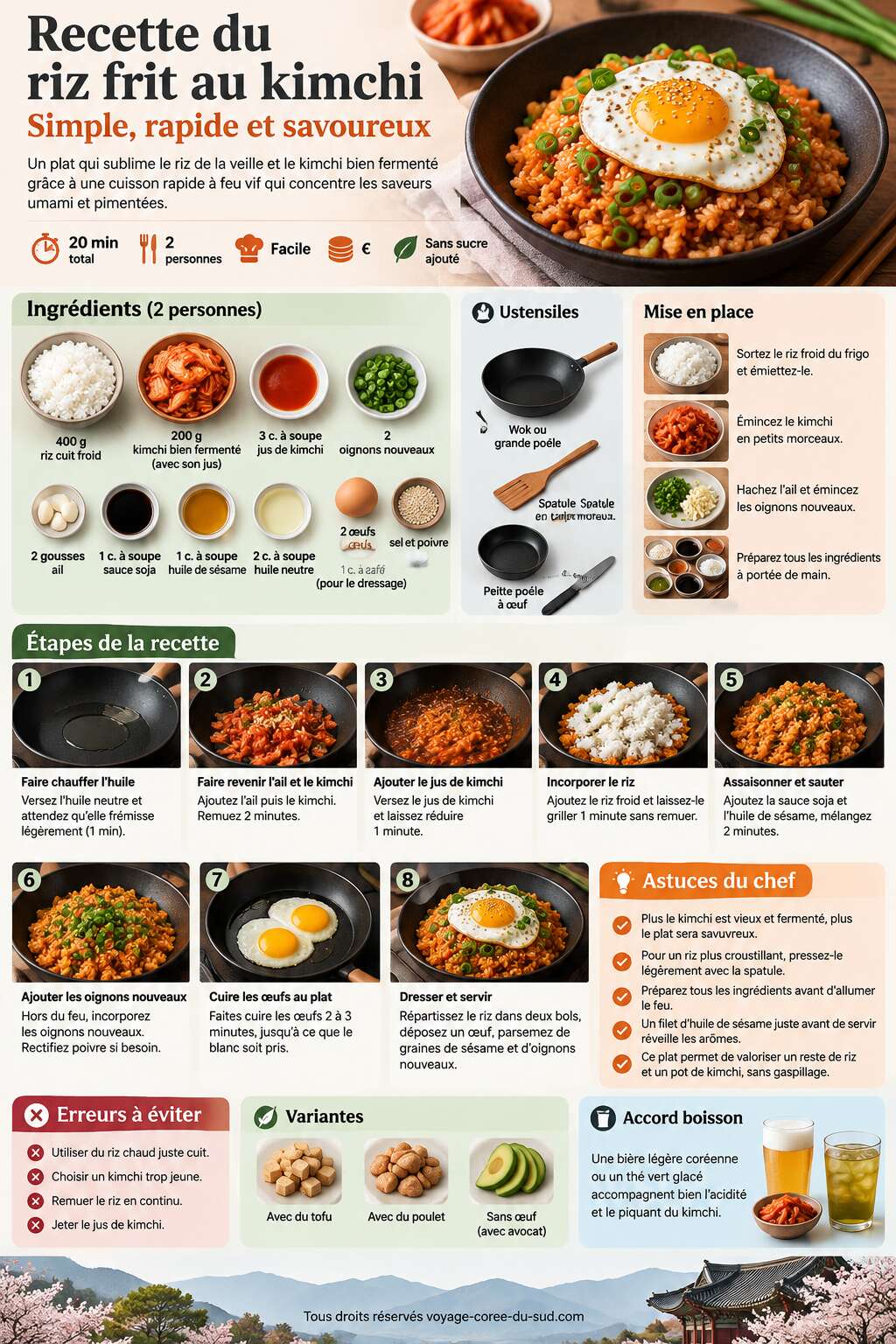 Fiche recette Recette du riz frit au kimchi : simple, rapide et savoureux Fiche recette Recette du riz frit au kimchi : simple, rapide et savoureux